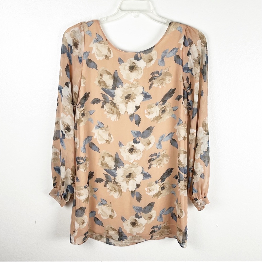 LULUS Floral Long Sleeves Lined Shift Dress Size Small Boho Brunch Wedding Party